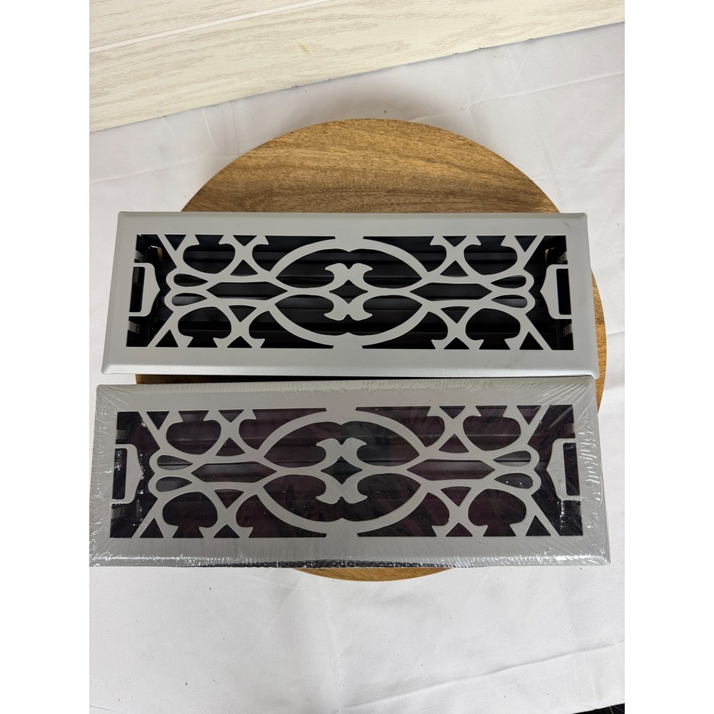 Set of 2 Silver Scroll Decorative Floor Registers 4x16 (14in hole 16 in total) - Picture 1 of 5